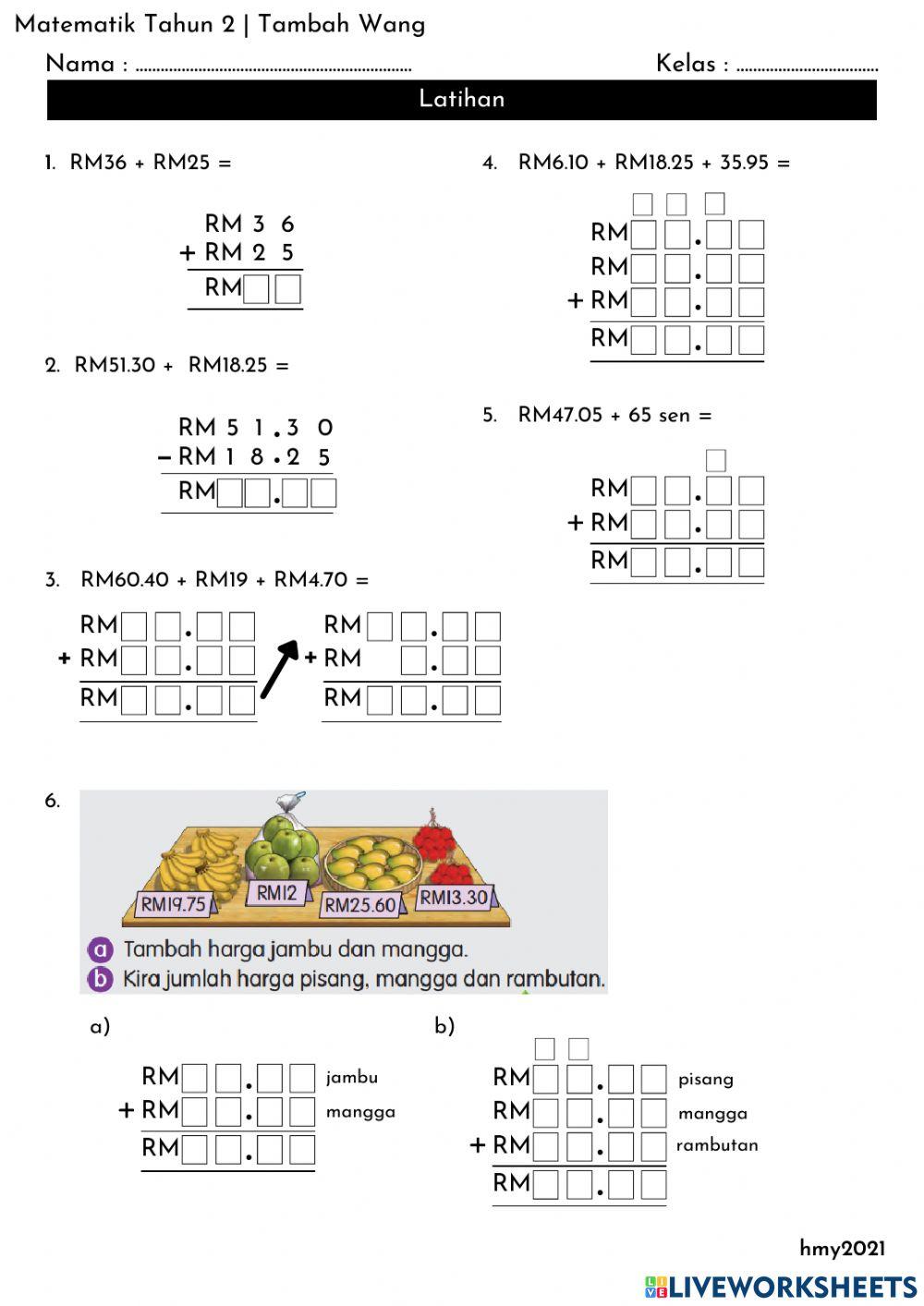Matematik Tahun 2 - Tambah Wang