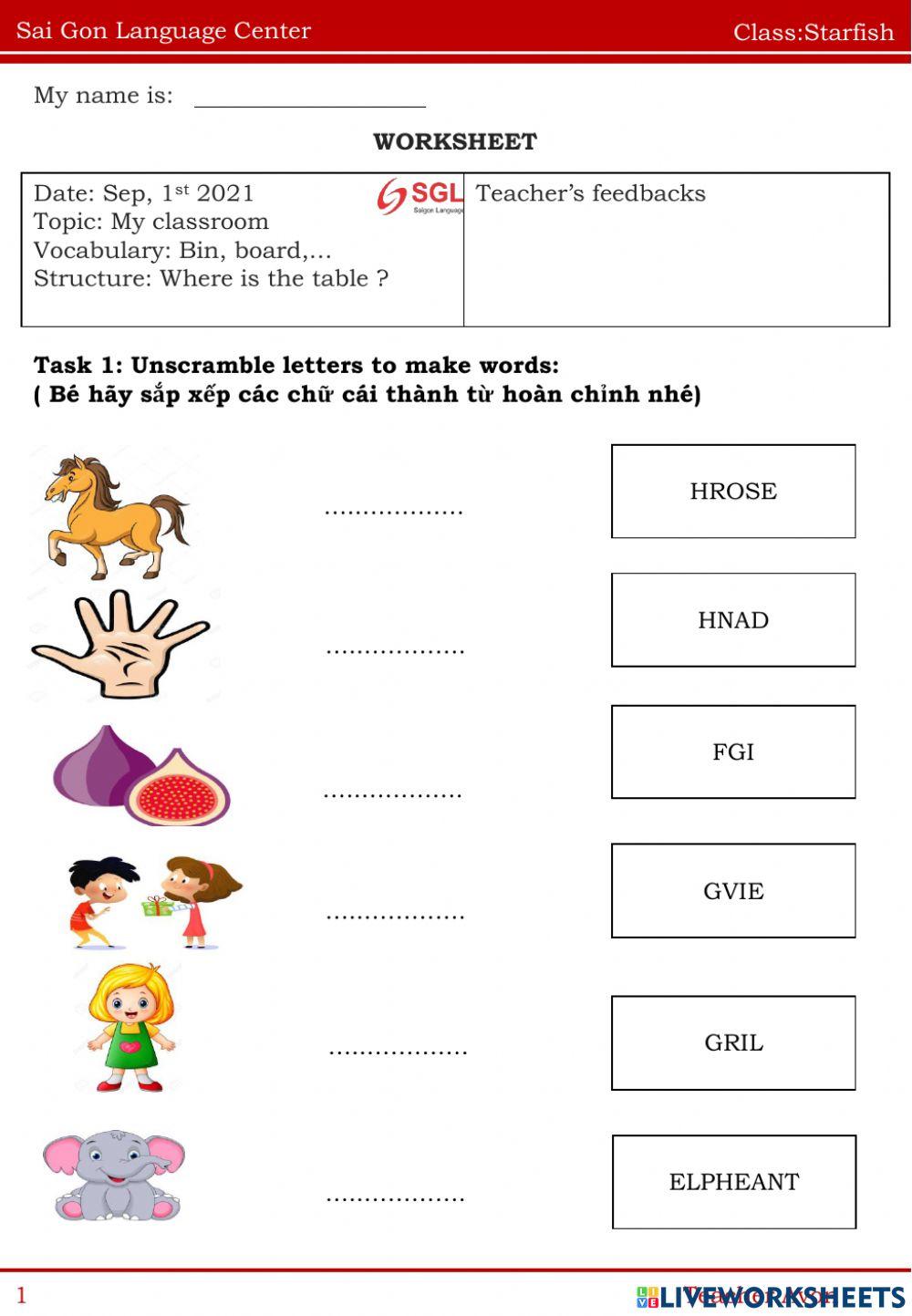 Worksheet starfish