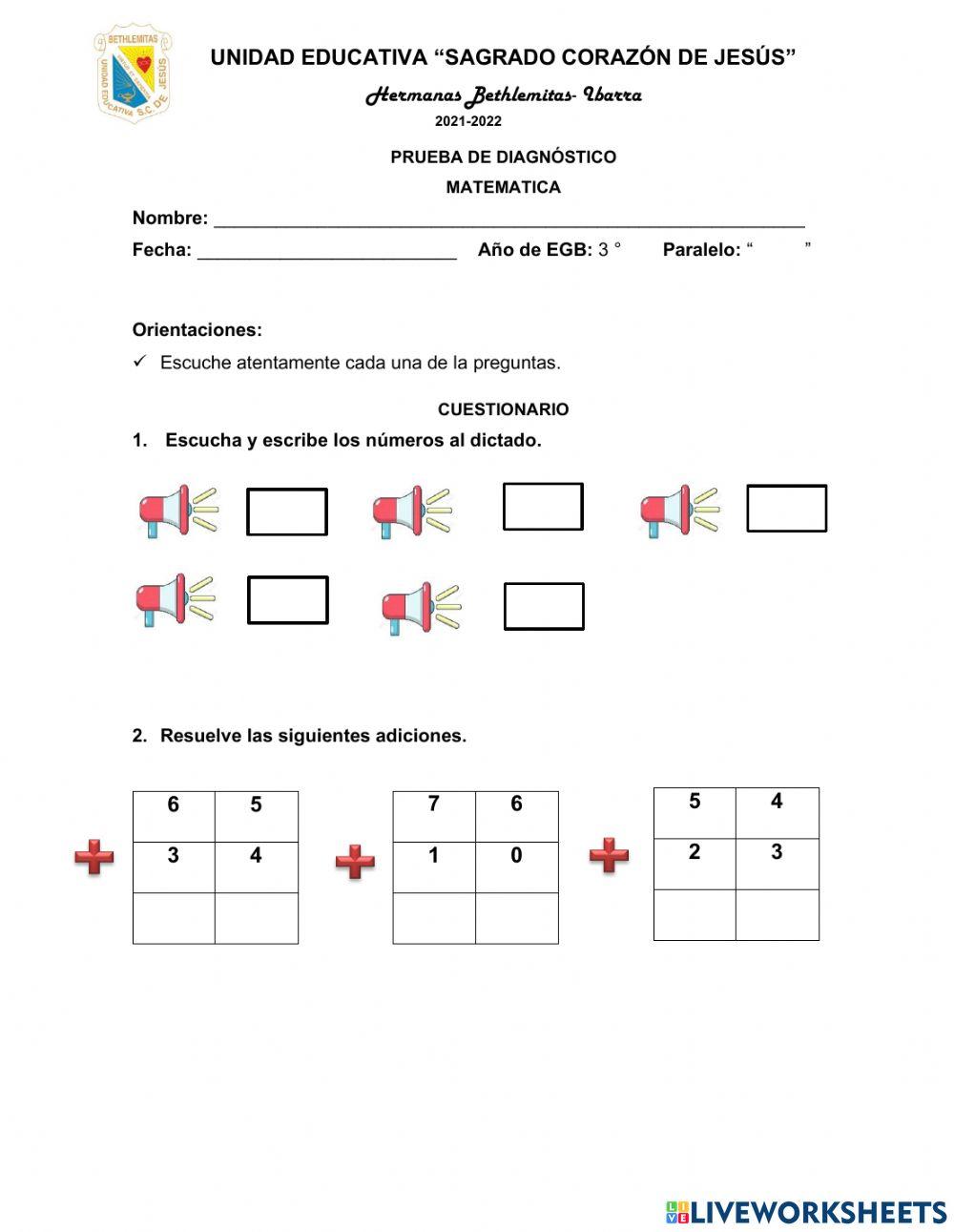 Prueba de diagnostico Matemática