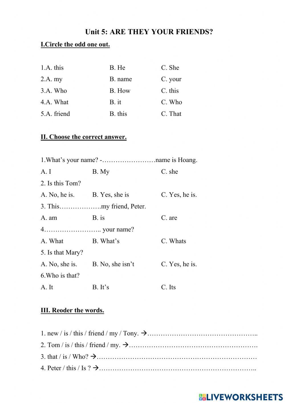 English 3: Unit 5: Are they your friends? (lesson1)
