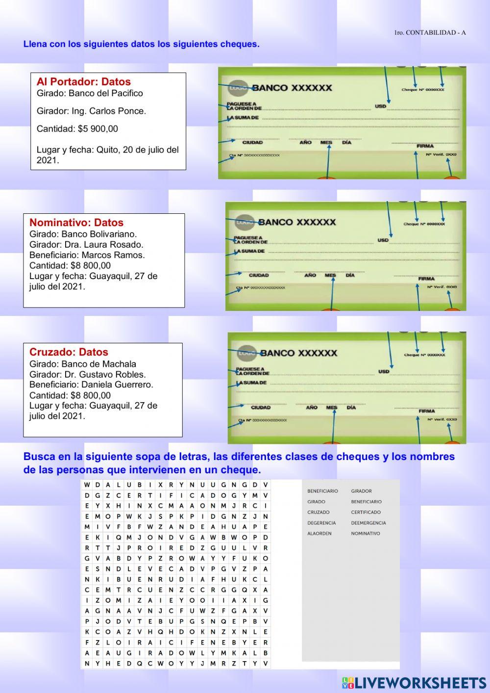 Clases de cheques Clases de cheques