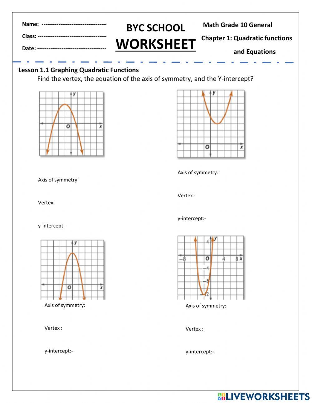 Quadratic Function Graph online exercise for | Live Worksheets