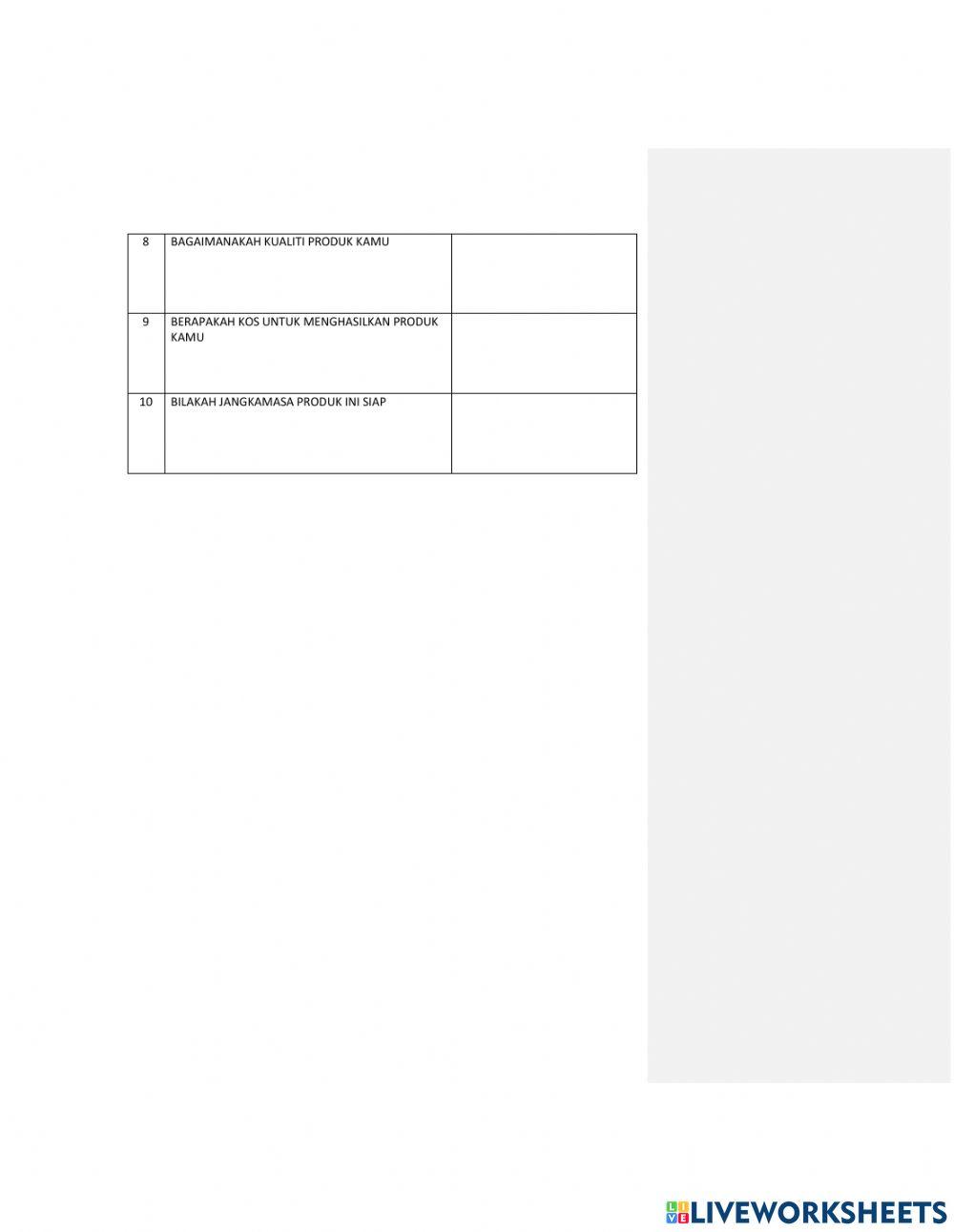 3f projek brief worksheet | Live Worksheets