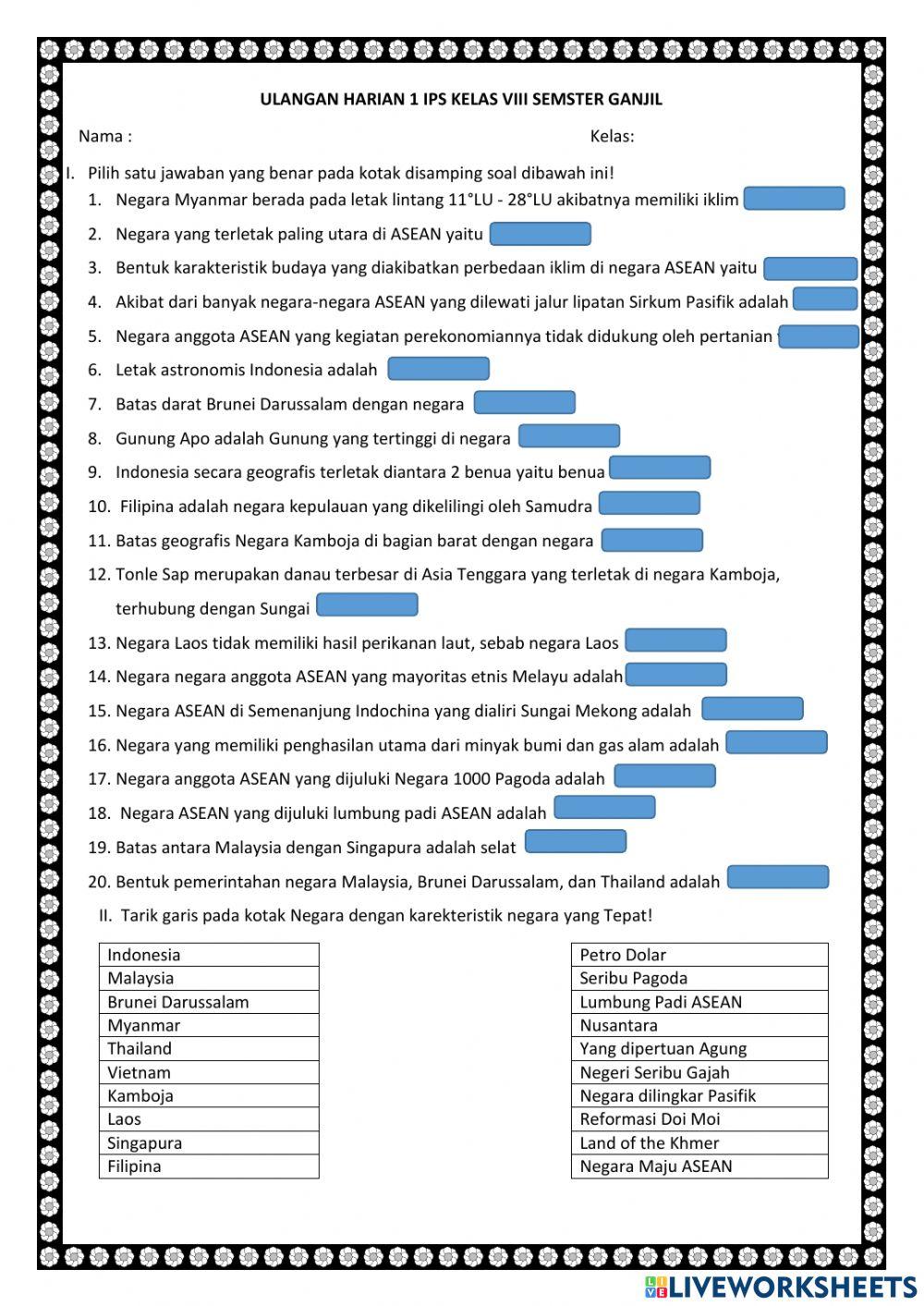 Ulangan Harian IPS Kelas 8 Semester Ganjil  ke 1