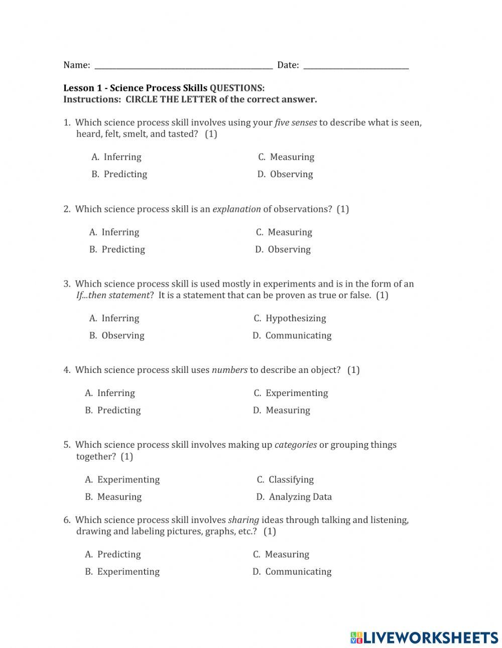 Grade 4-Process Skills Questions