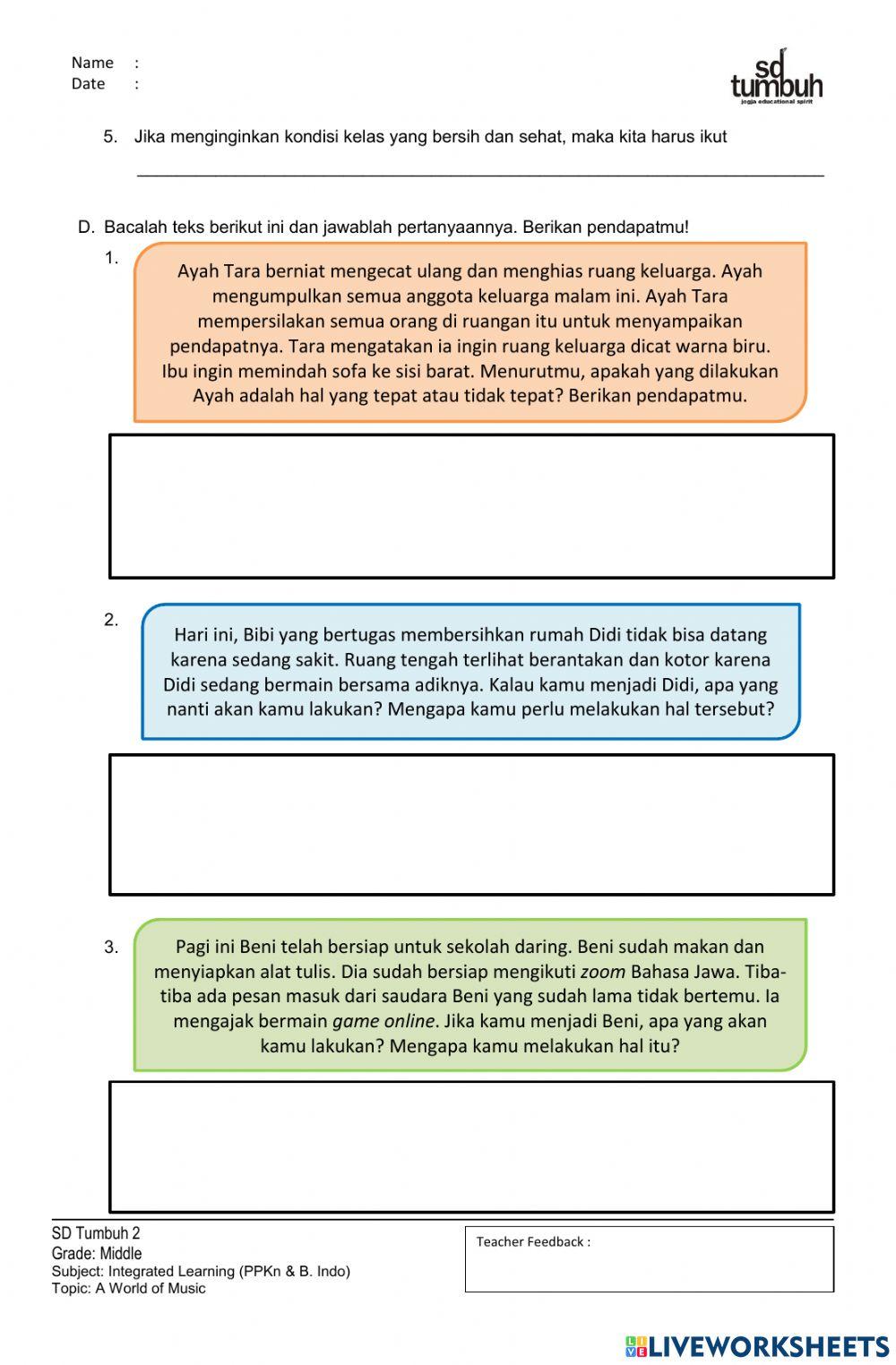 EVALUASI Hak dan Kewajiban di Rumah dan di Sekolah A
