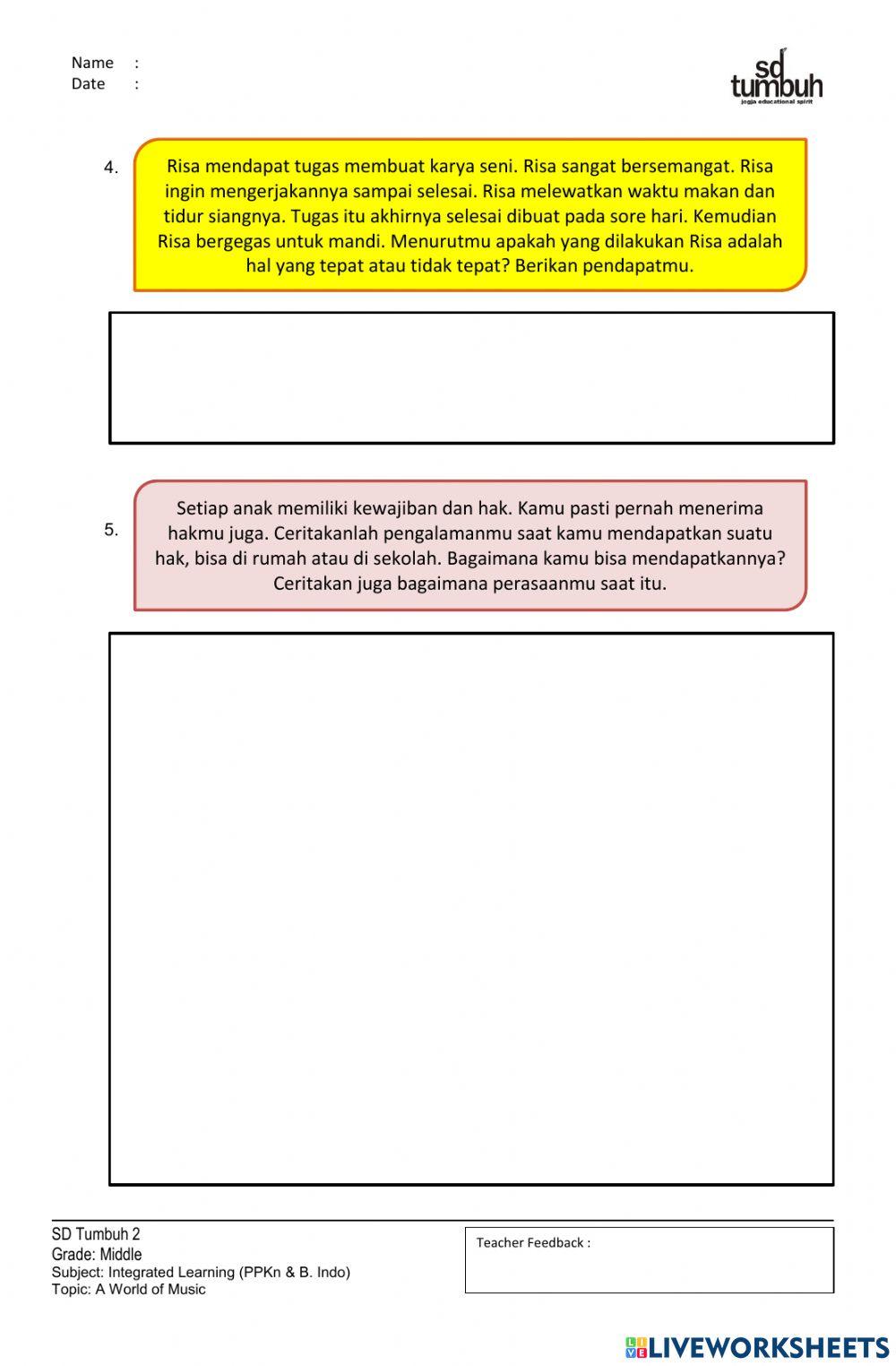 EVALUASI Hak dan Kewajiban di Rumah dan di Sekolah A