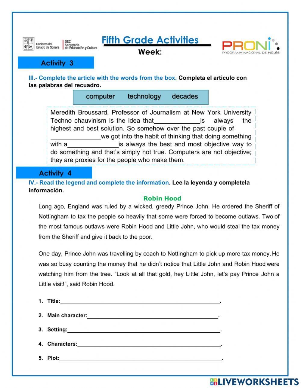 Diagnostic Test Fifth Grade PRONI