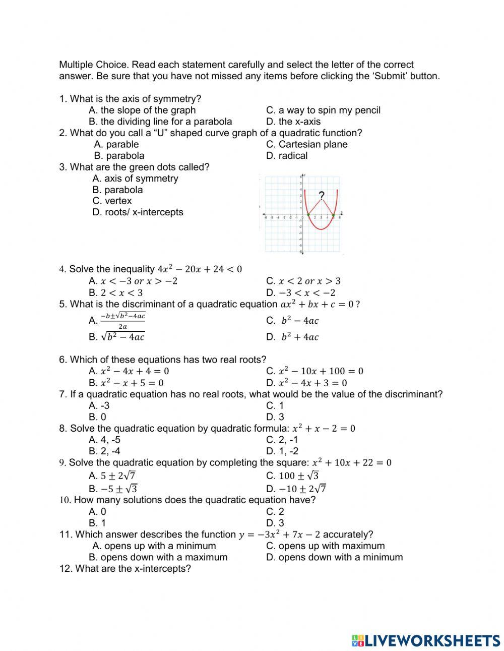 Math 9 quarter 1 review test