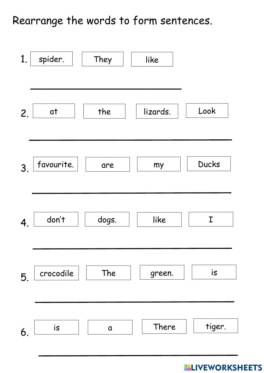 Rearrange The Words To Form Sentences Worksheet Live Worksheets