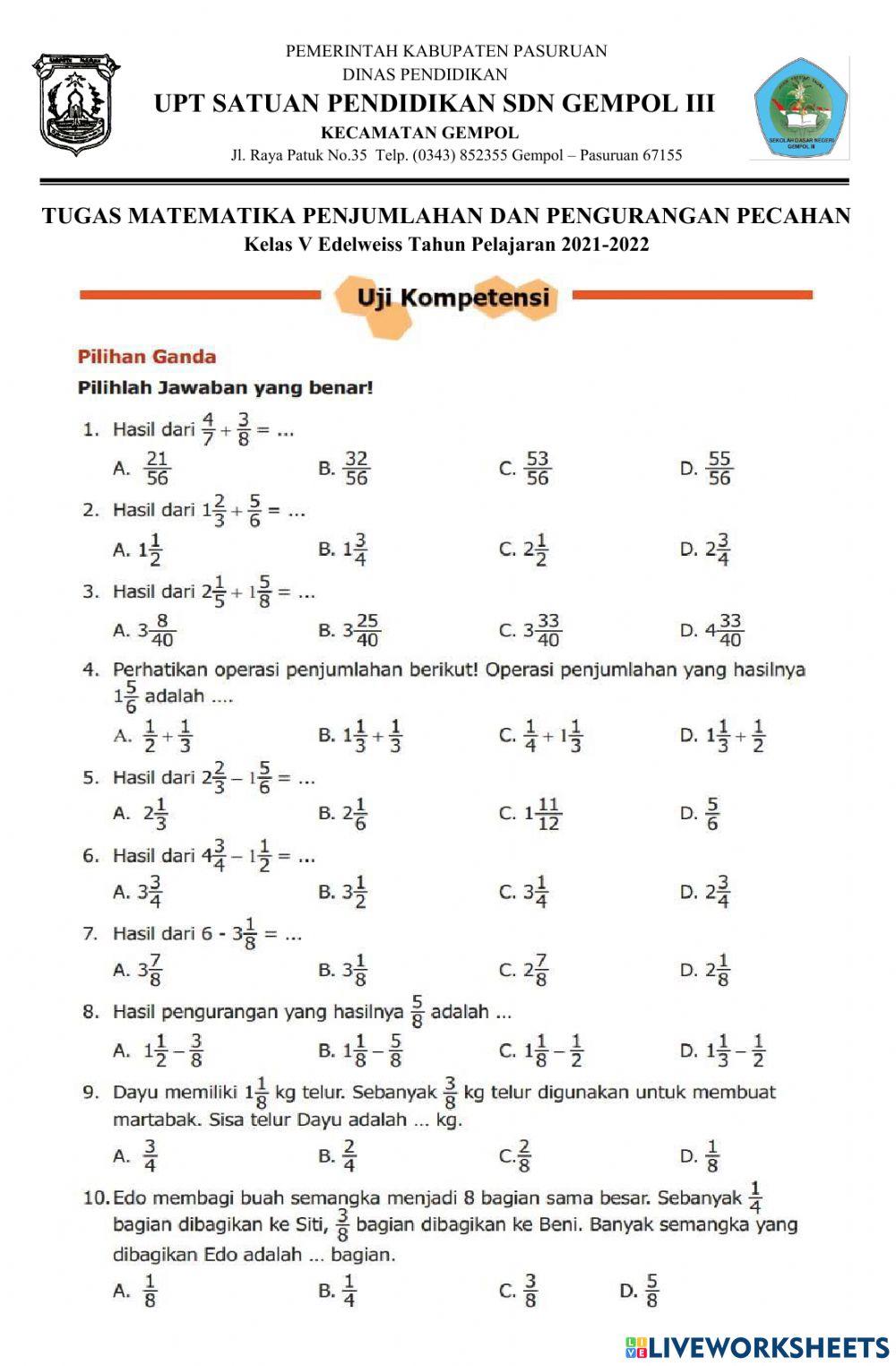 Lkpd matematika pecahan