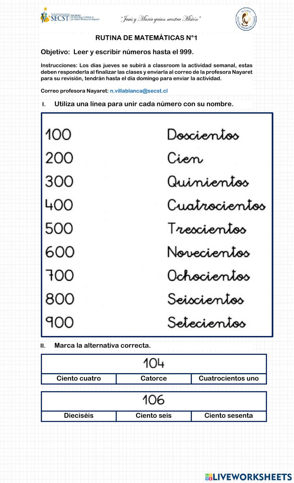 Rutina de matemática N°1