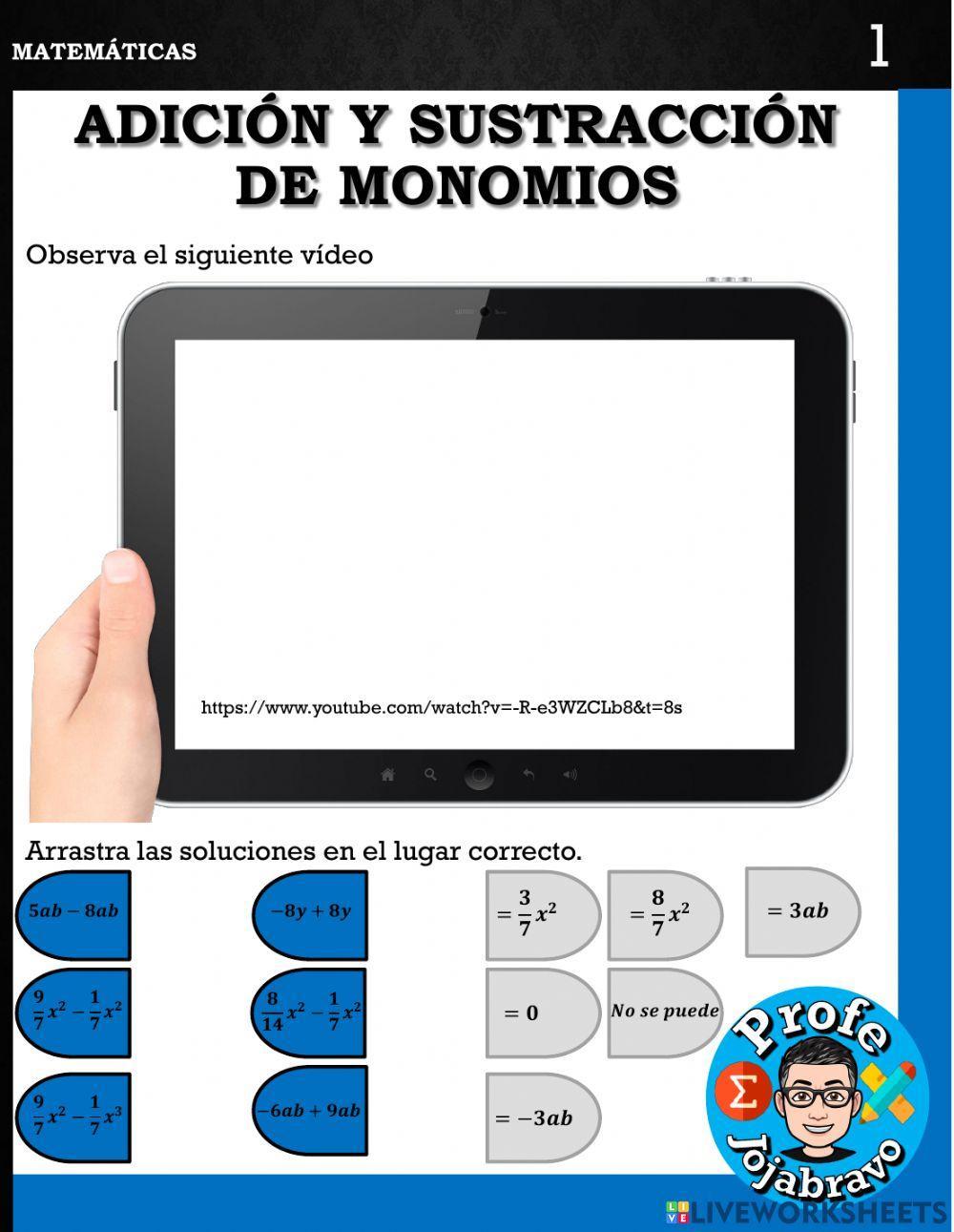 Adición y sustracción de monomios