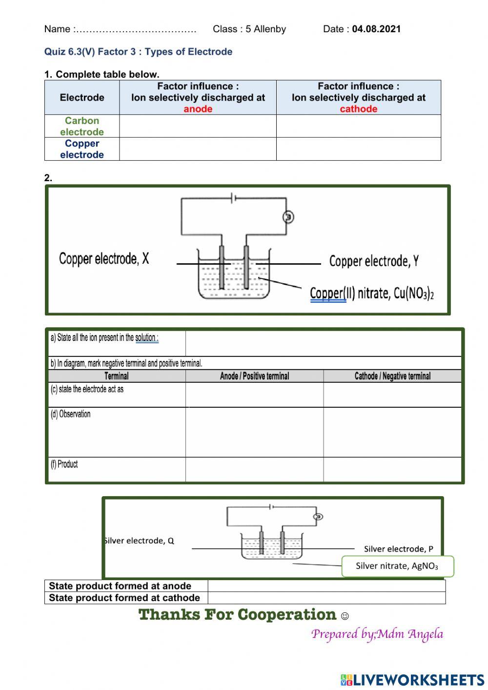 Quiz 6.1(v) types of electrodes worksheet Live Worksheets