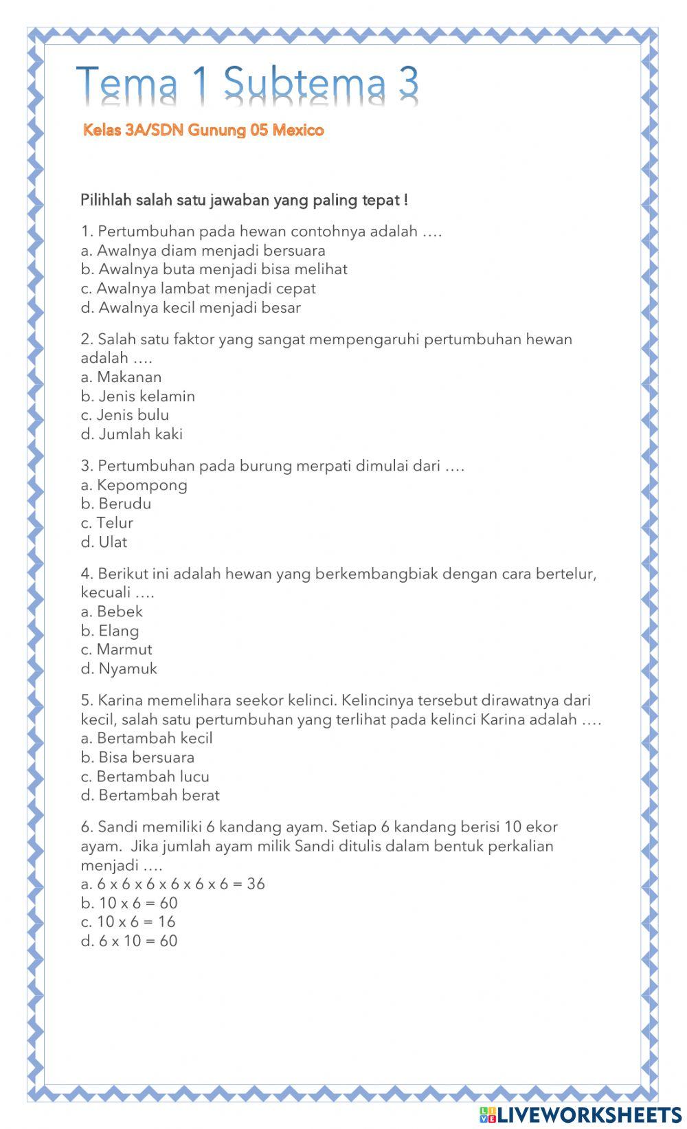 LKPD Tema 1 Subtema 3 Kelas 3A