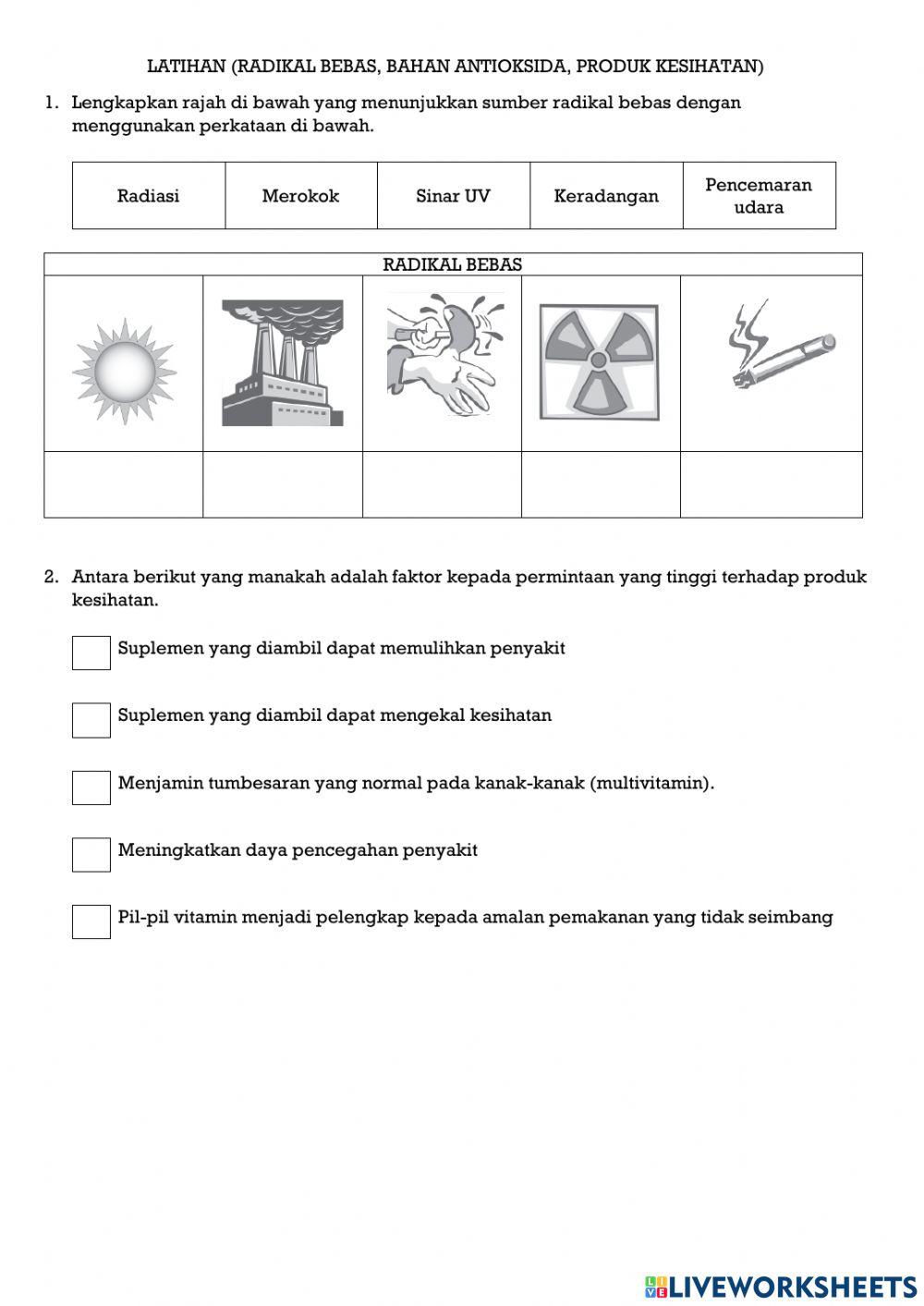 Latihan (radikal bebas,bahan antioksida,produk kesihatan)