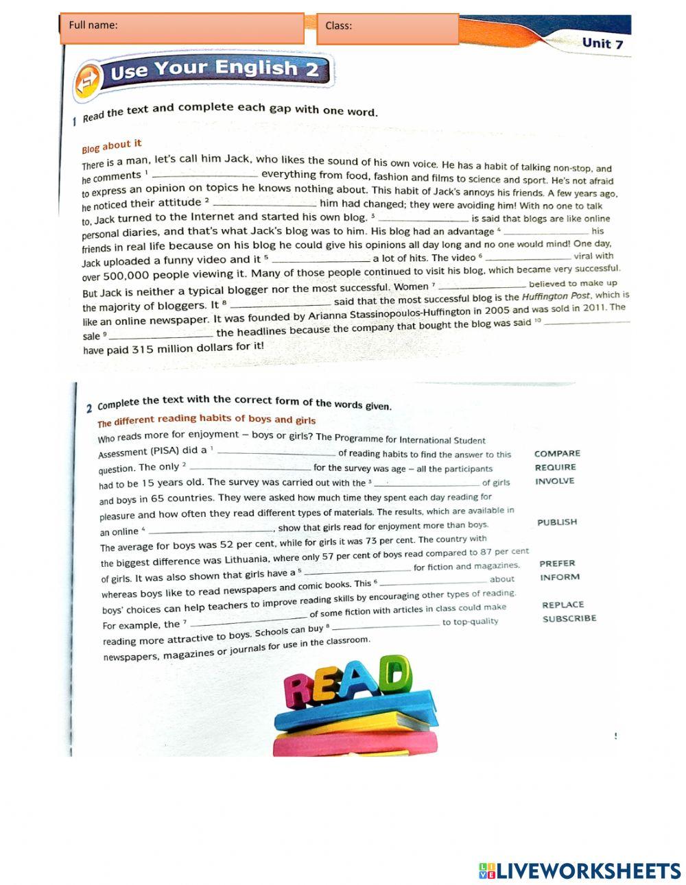 UNIT 7 - THE MEDIA (ENGLISH DOWNLOAD B1 WORKBOOK pg 53)