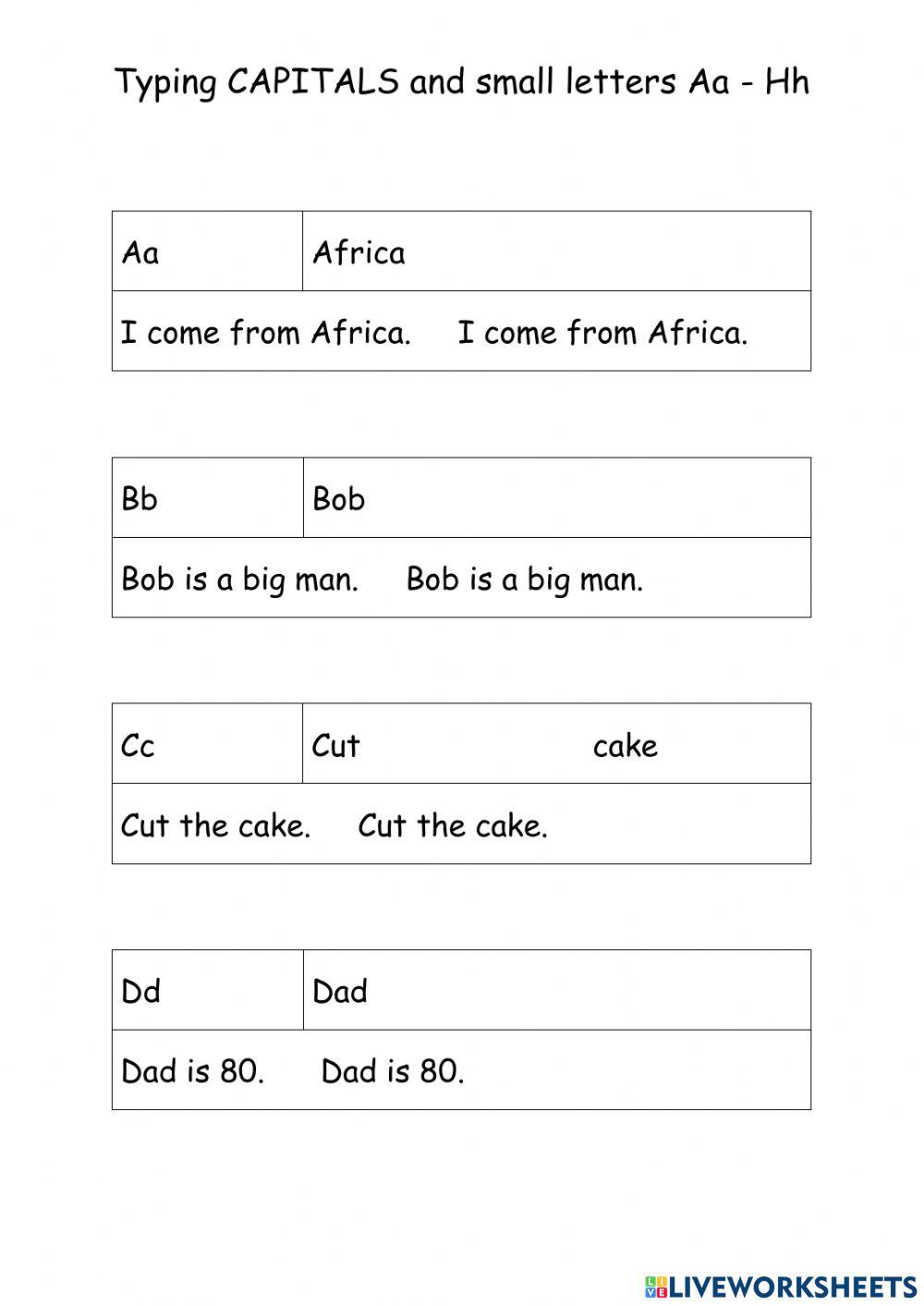 Typing CAPS and lc Aa-Hh