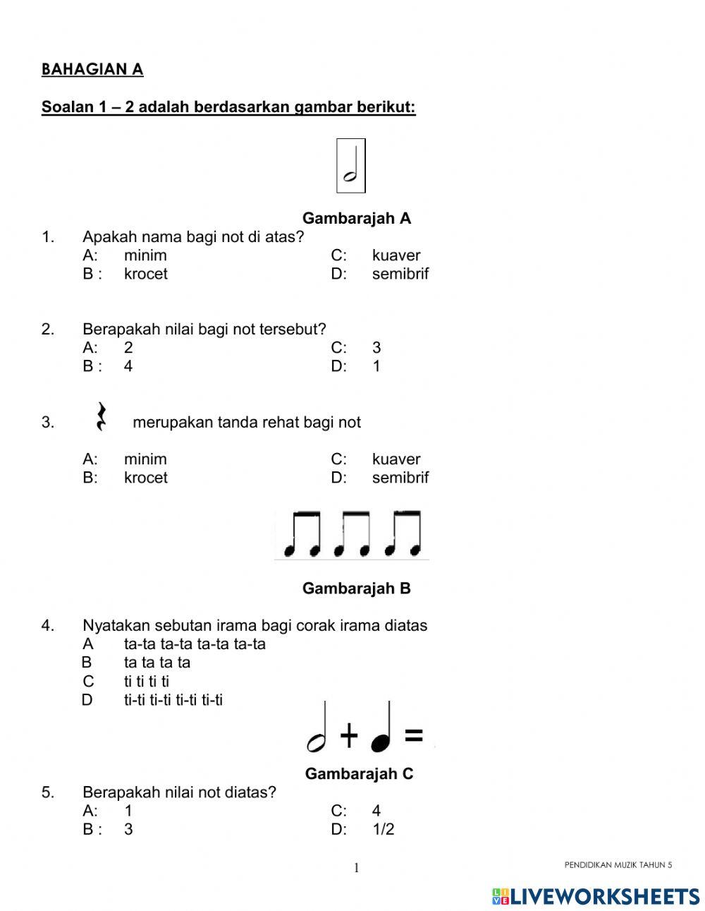 Pentaksiran Setara Pendidikan Muzik Tahun 5 online 2021