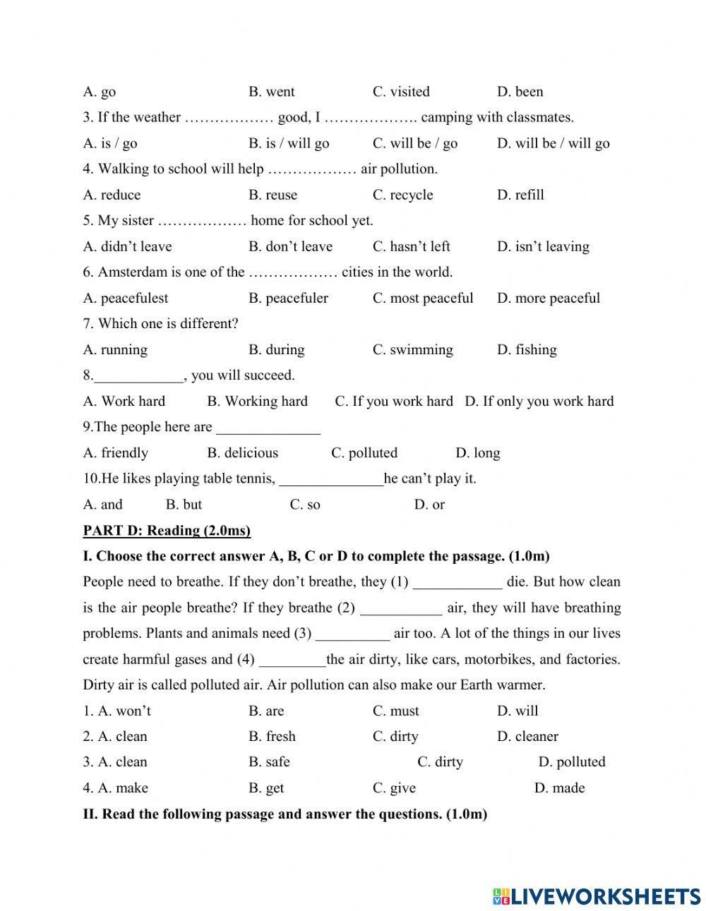 Grade 6.Đề thi học kì 2