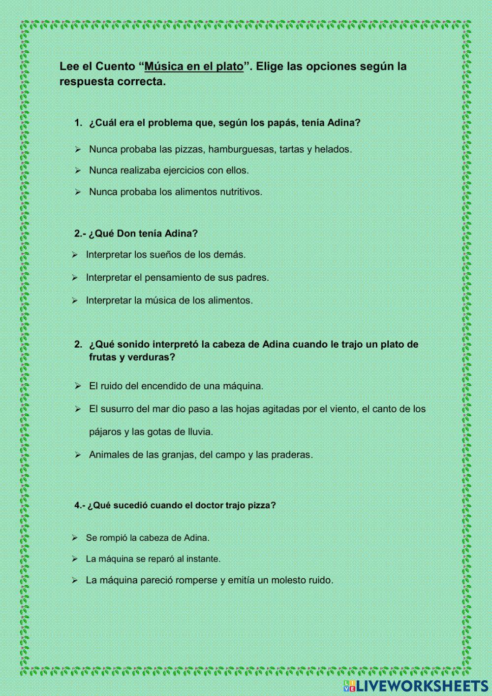 Lectura Comprensiva Música en el plato