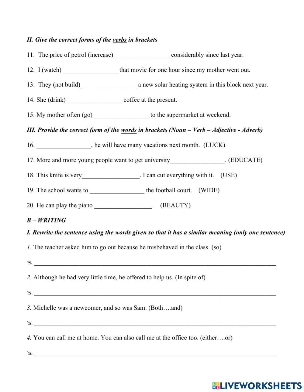 Final test on grammar & writing