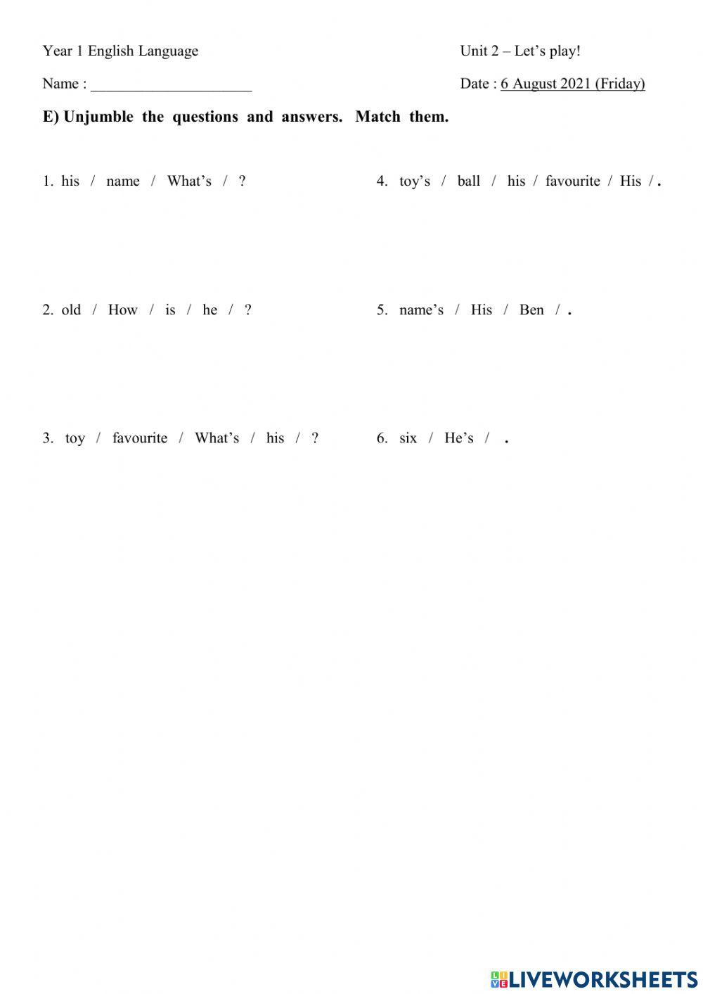 Unit 2 - Let's play!