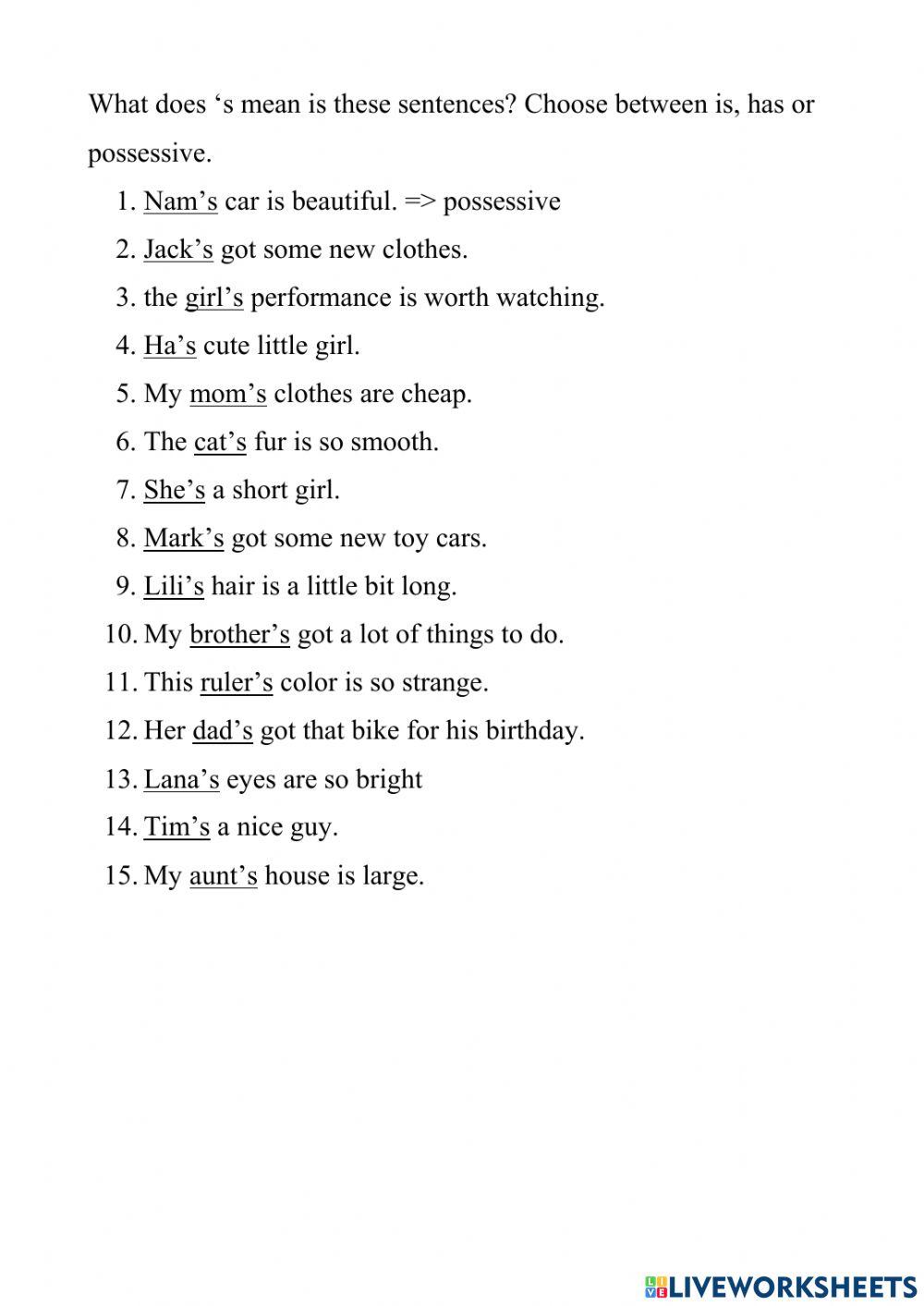 Distinguish is-has-possessive