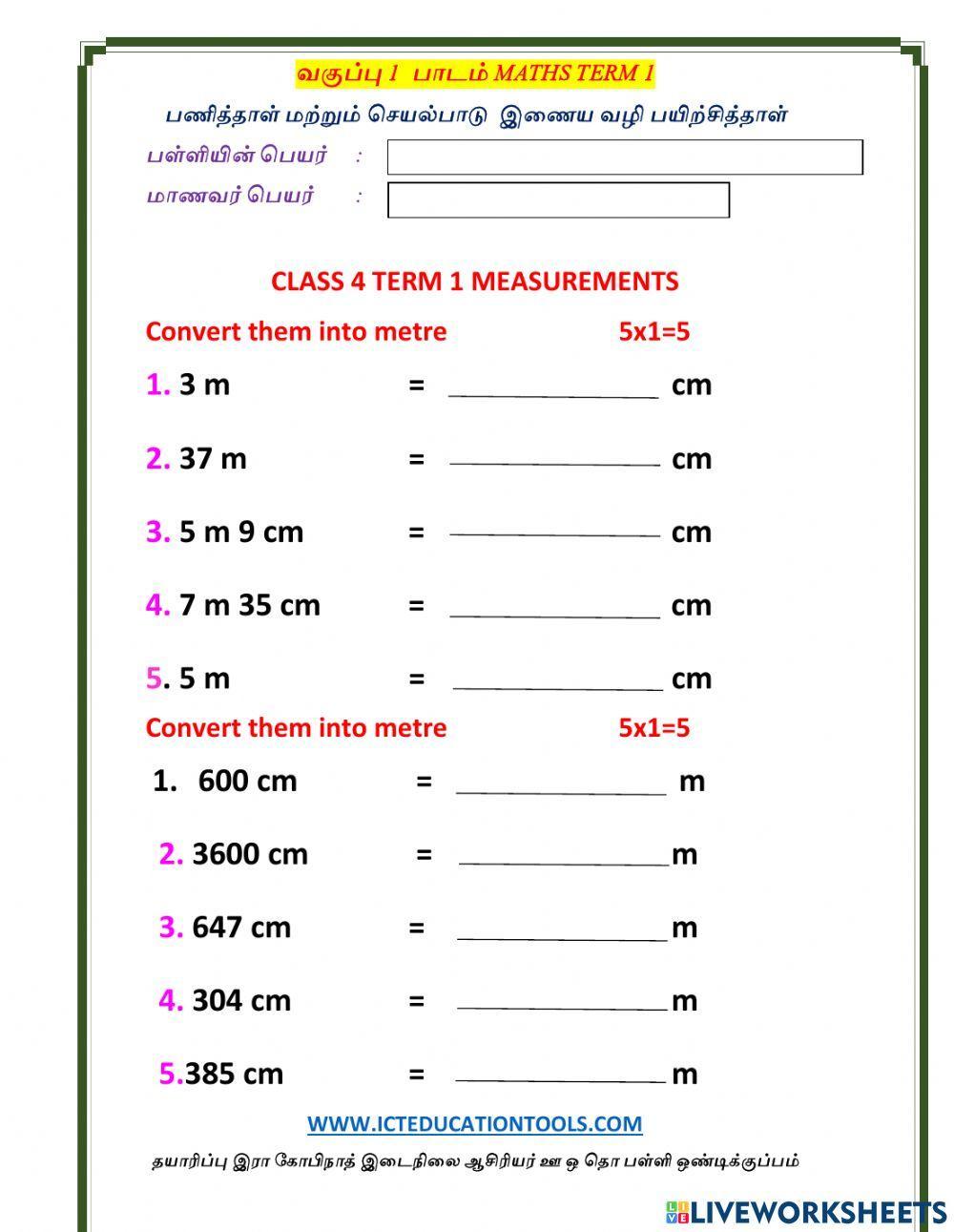 Class 4 term 1 measurements