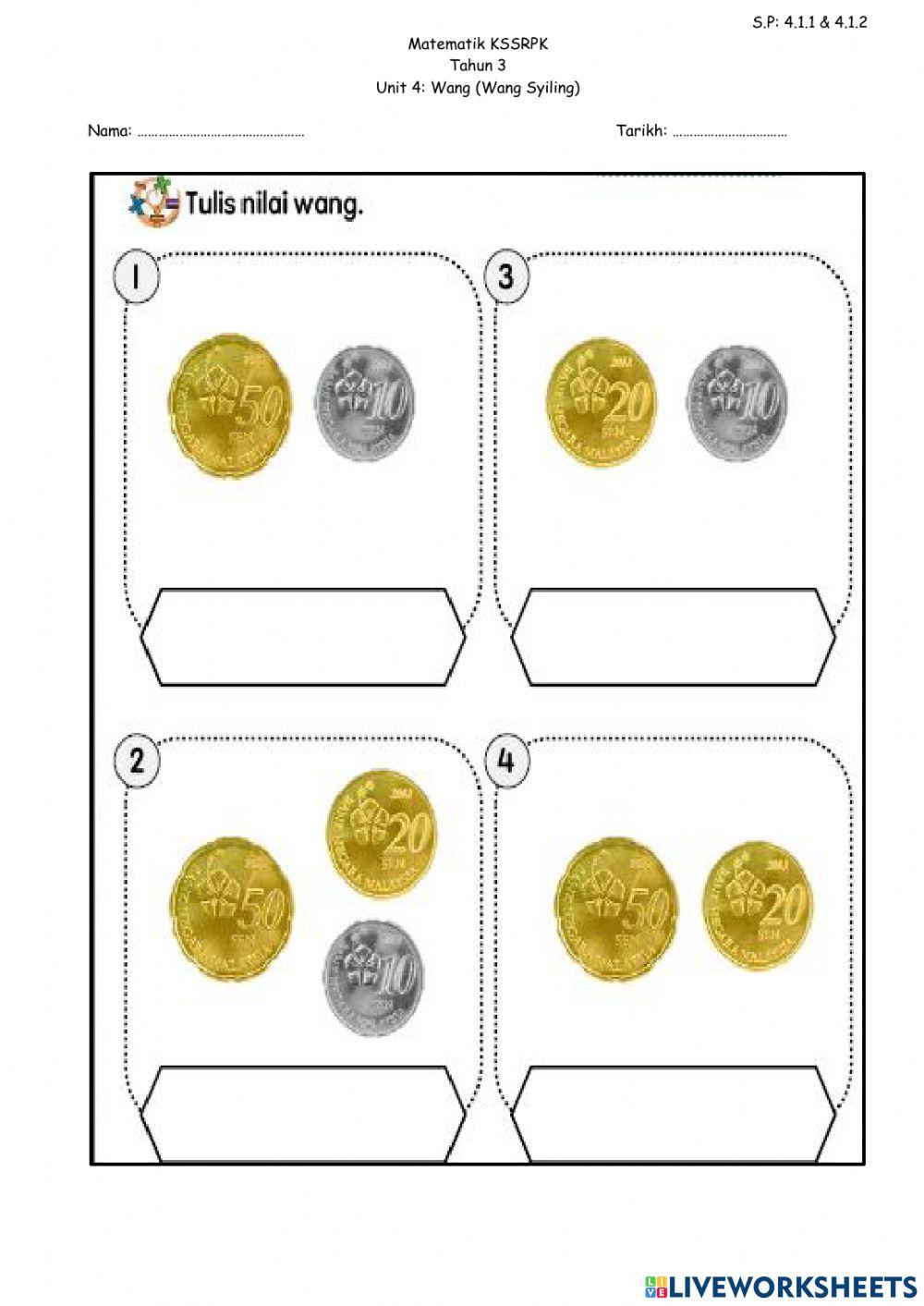 Tentukan nilai wang.