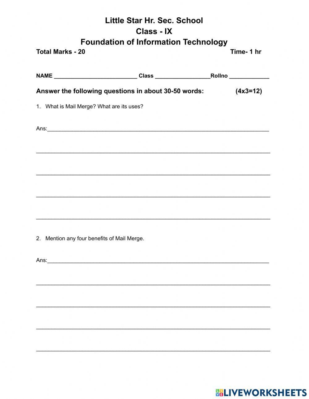 Class 9 FIT (Mail Merge)