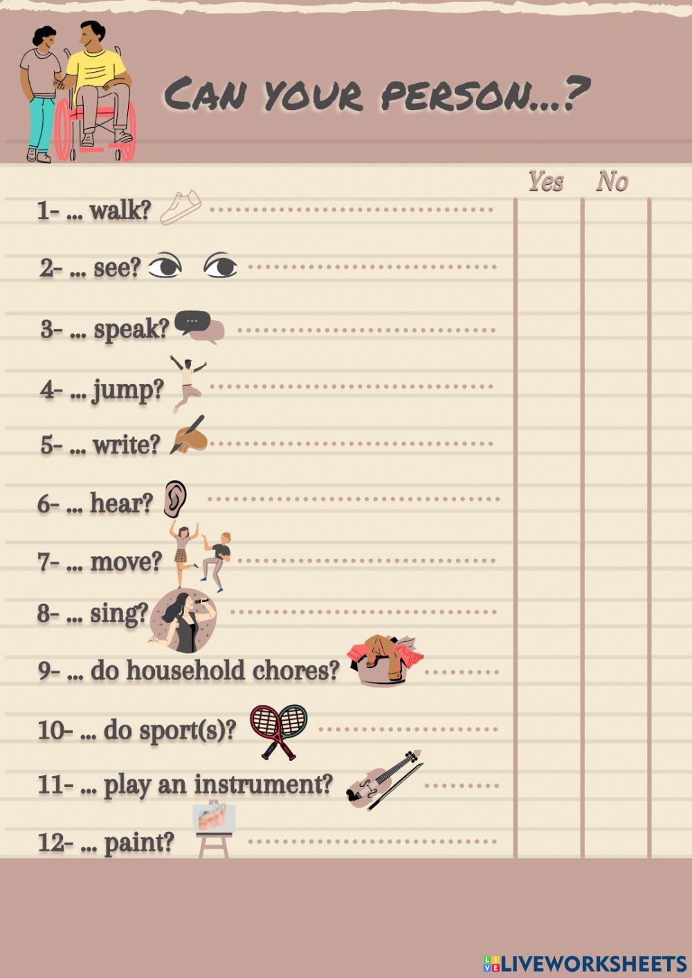 Can she or he...? worksheet | Live Worksheets