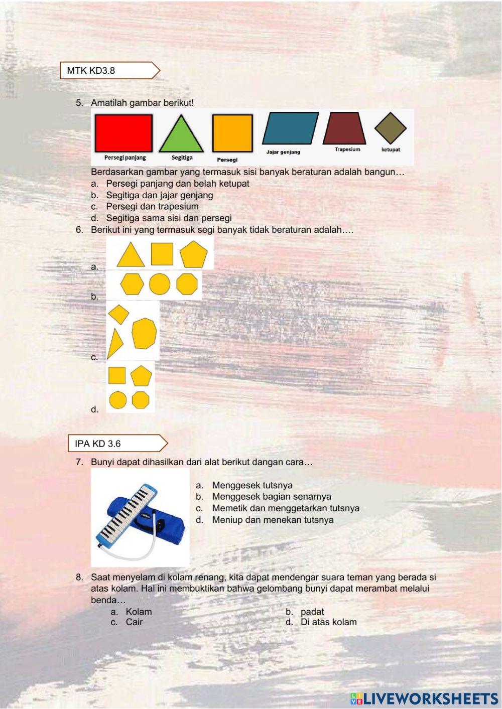 Ulangan Harian Kelas 4 Tema 1 Subtema 1