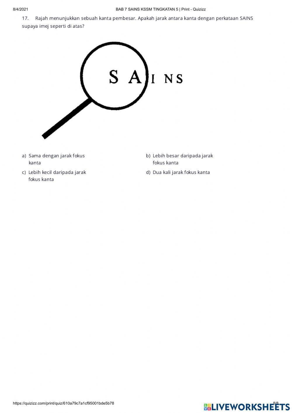 Latihan pbd sains bab 7.1 t5 kssm