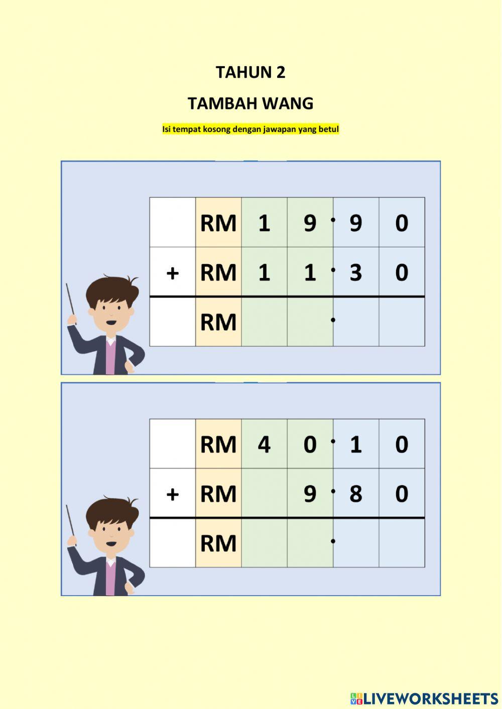 Tahun 2 tambah wang Tahun 2 tambah wang