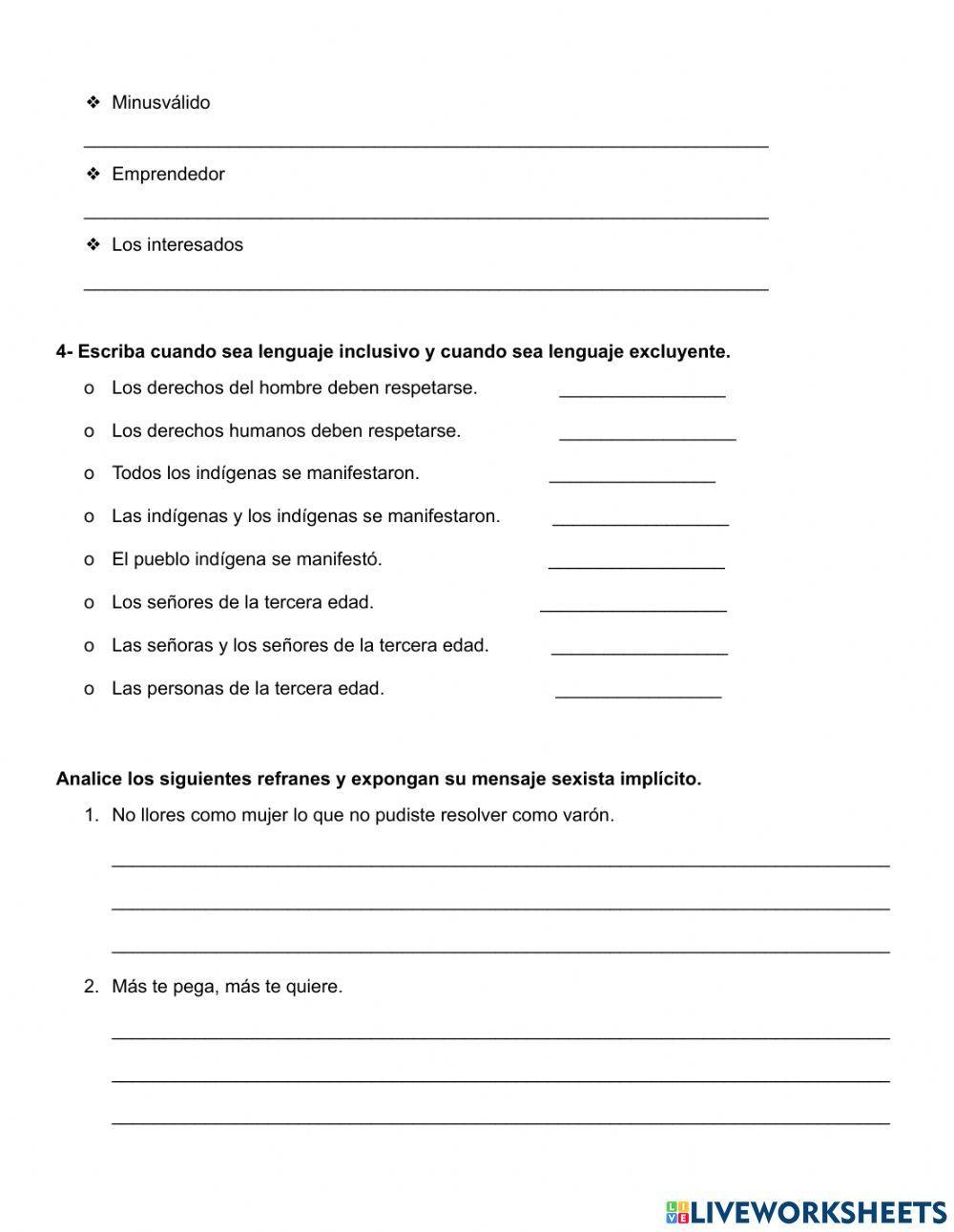 Lenguaje inclusivo worksheet | Live Worksheets
