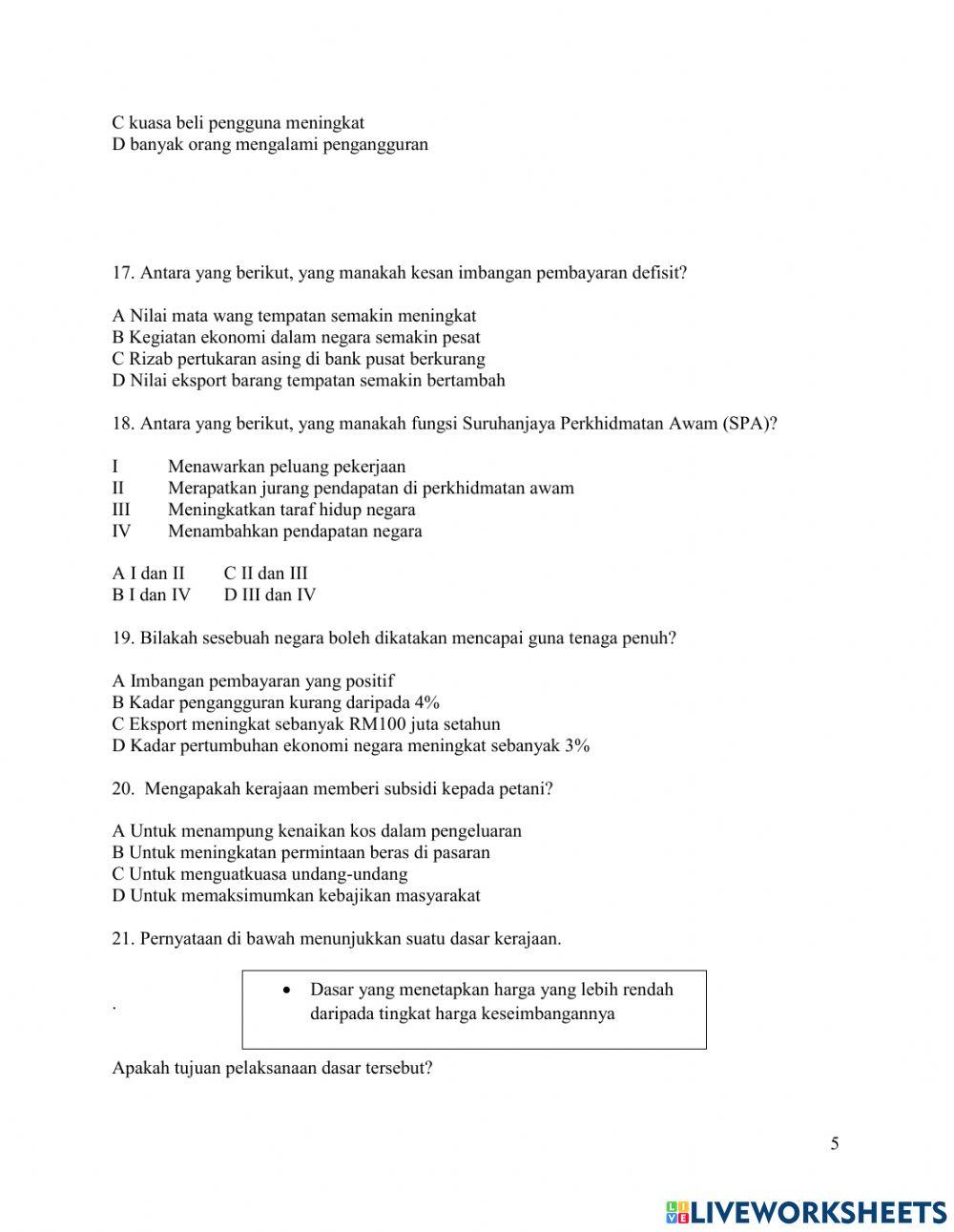 Latihan Bab 1 Ekonomi Tingkatan 5