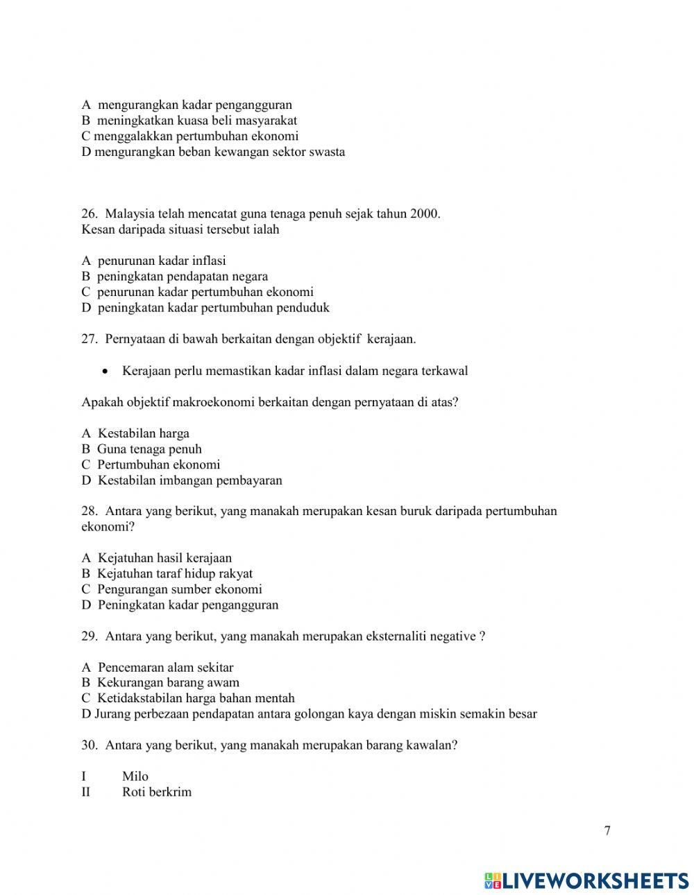 Latihan Bab 1 Ekonomi Tingkatan 5