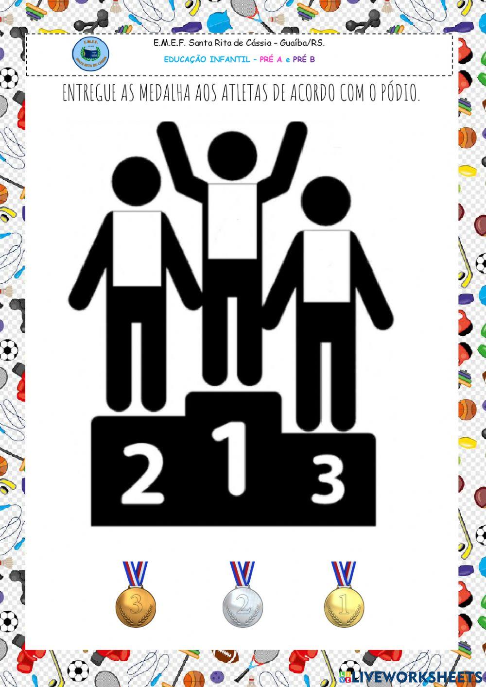 Entregue as medalha  aos atletas de acordo com o pódio.