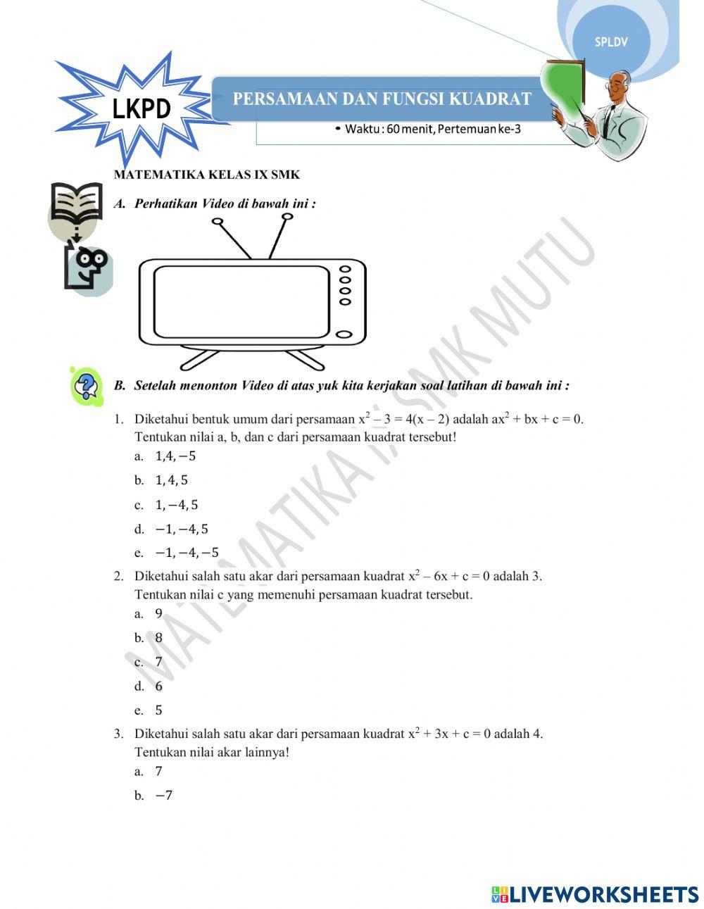 Quis Persamaan Kuadrat