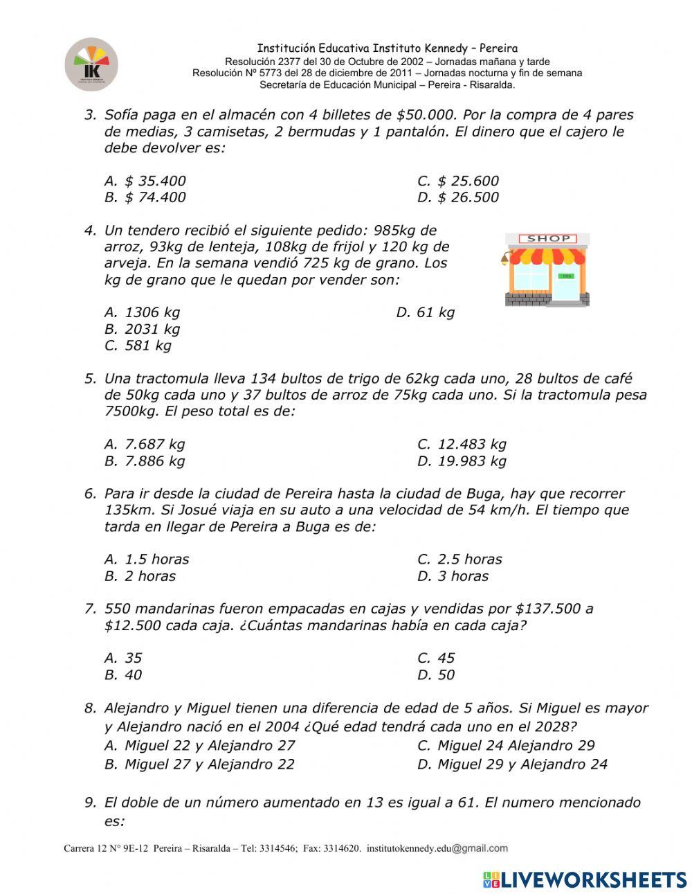 Prueba saber matemáticas