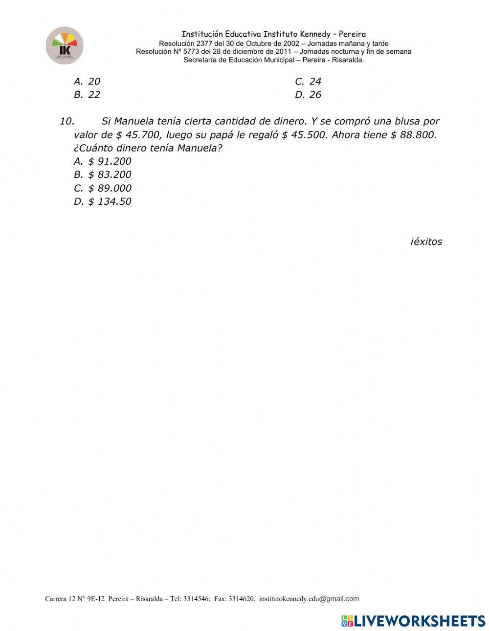 Prueba saber matemáticas