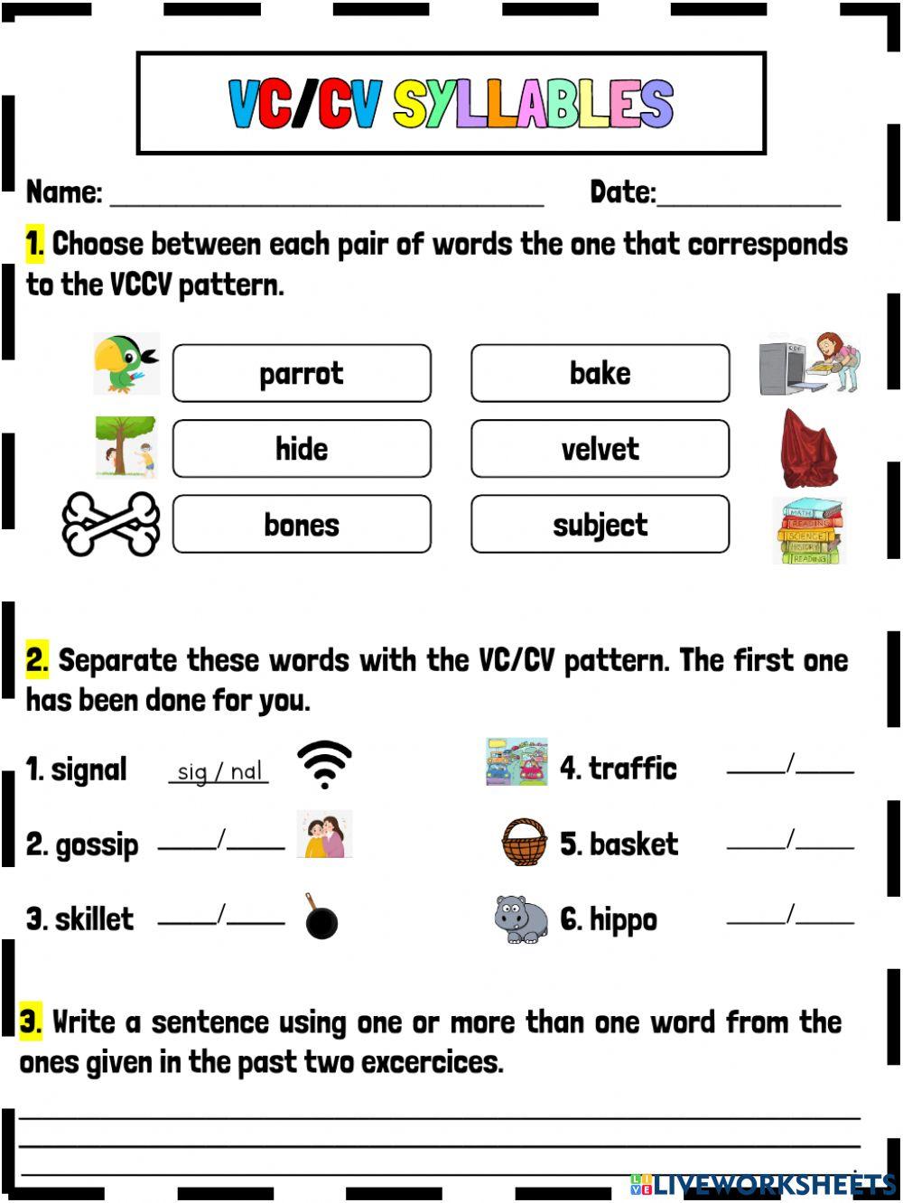 VCCV worksheet