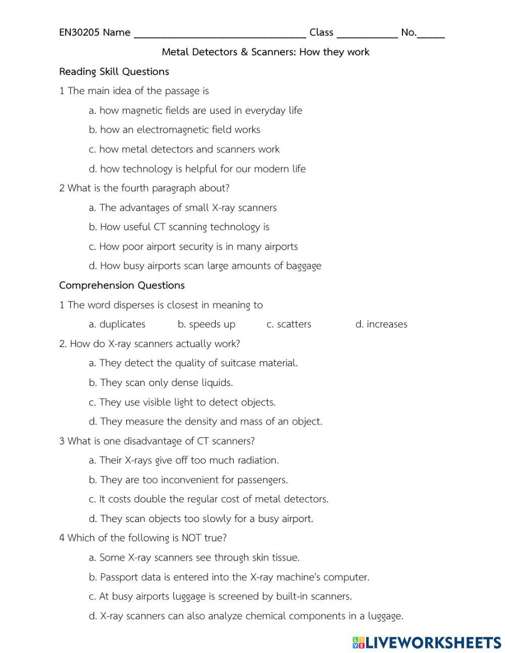 New Unit 1 Metal Detector Exercises online exercise for Live Worksheets