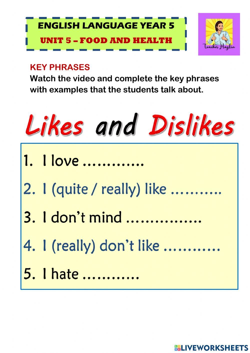 Likes and Dislikes Likes and Dislikes