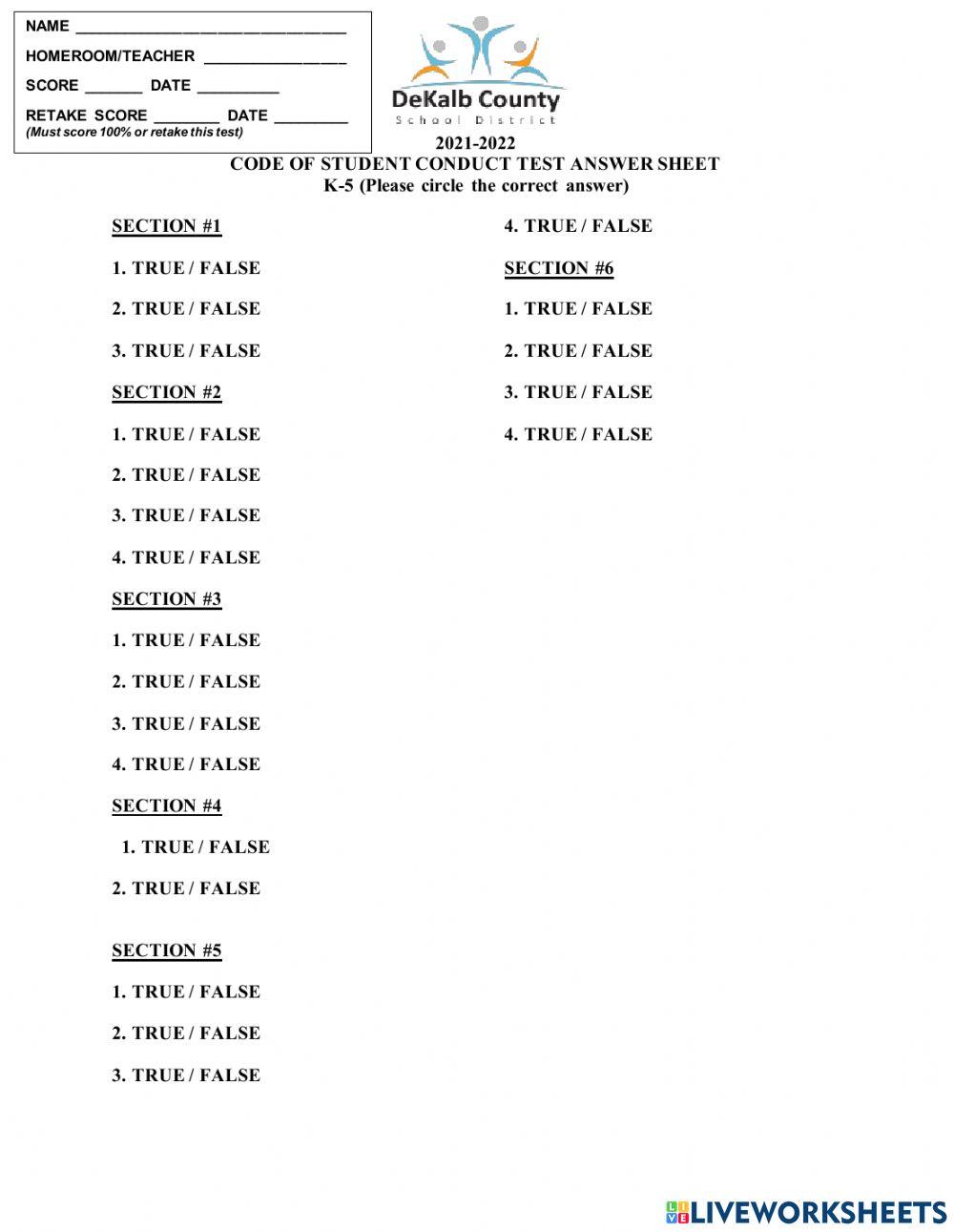 1233308 2021 22 Code Of Conduct Answer Sheet Franklin 1233308-2021-22-code-of-conduct-answer-sheet-franklin