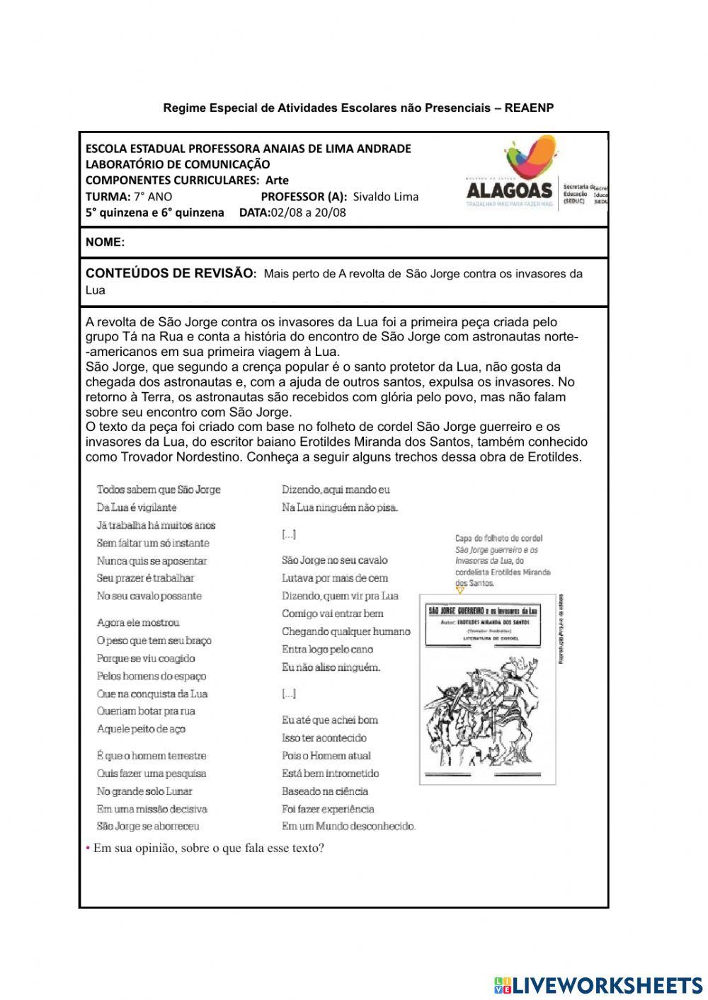 7°  ano - ARTES (2º BIMESTRE) REVISÃO