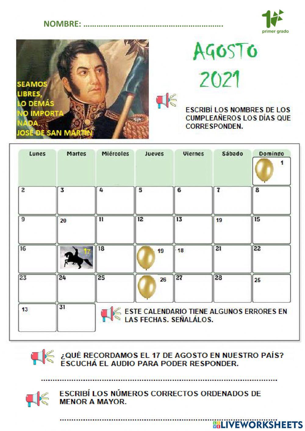 Calendario Agosto