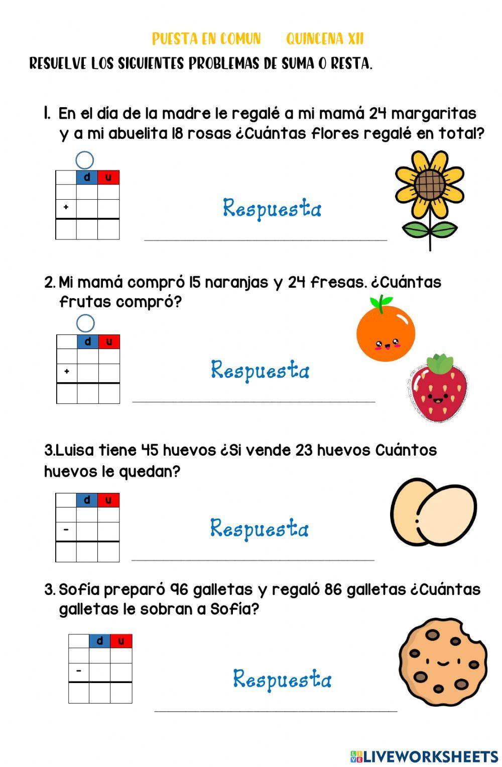 Problemas de sum y resta Problemas de sum y resta