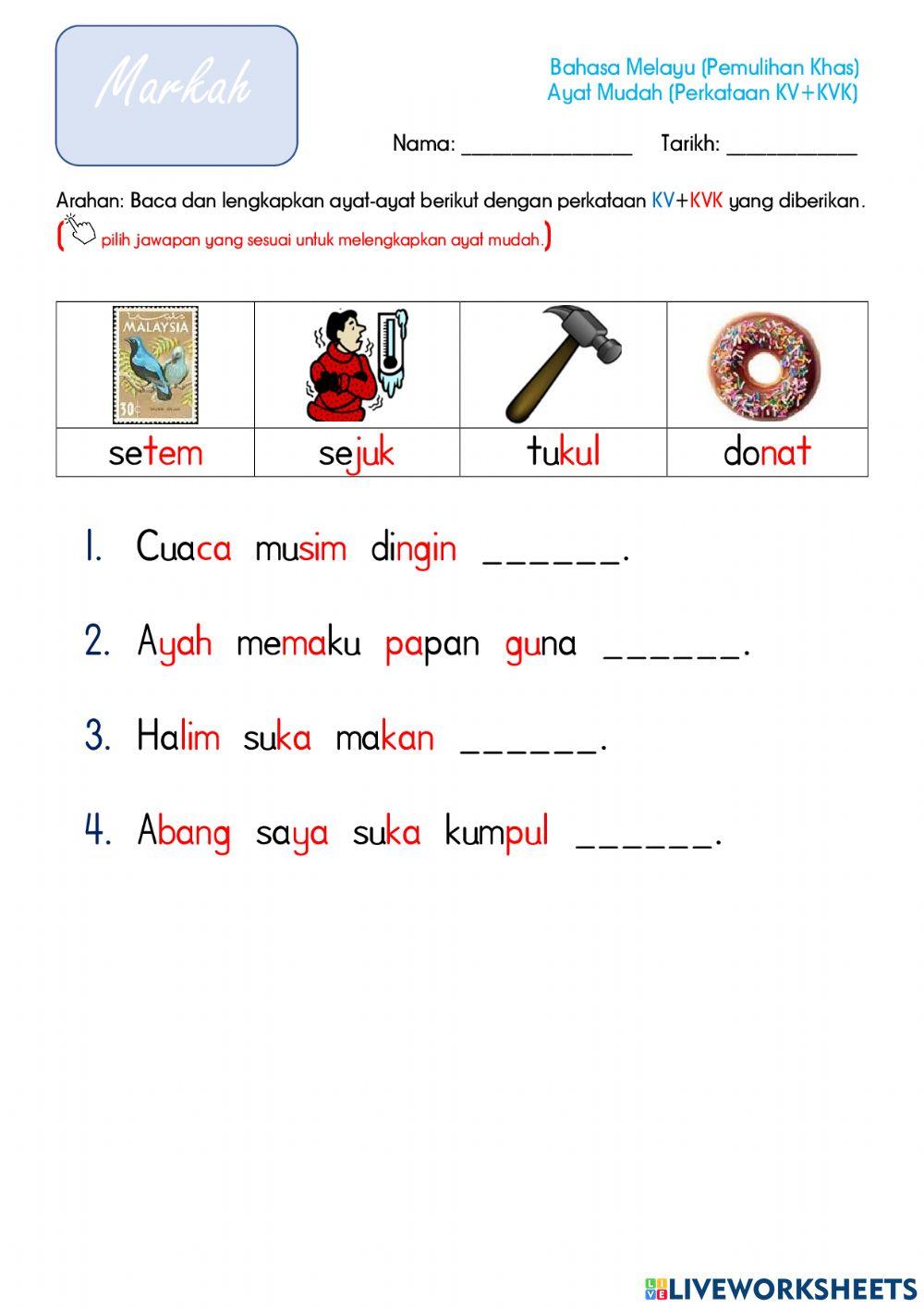 Perkataan KV+KVK (Ayat Mudah)